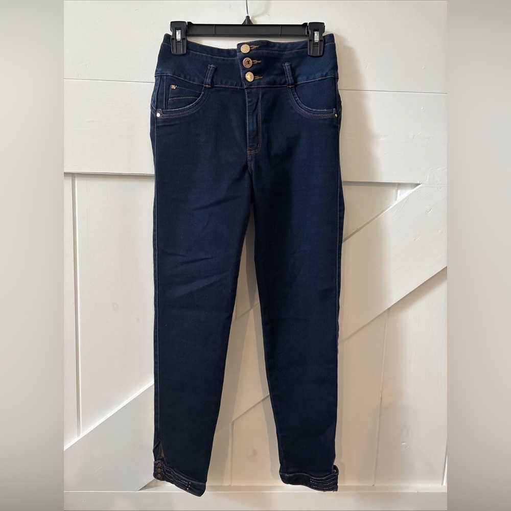 B’ Violet Butt Love Denim Jeans 14 Dark Wash Stretch Butt Lifter Gold Buttons